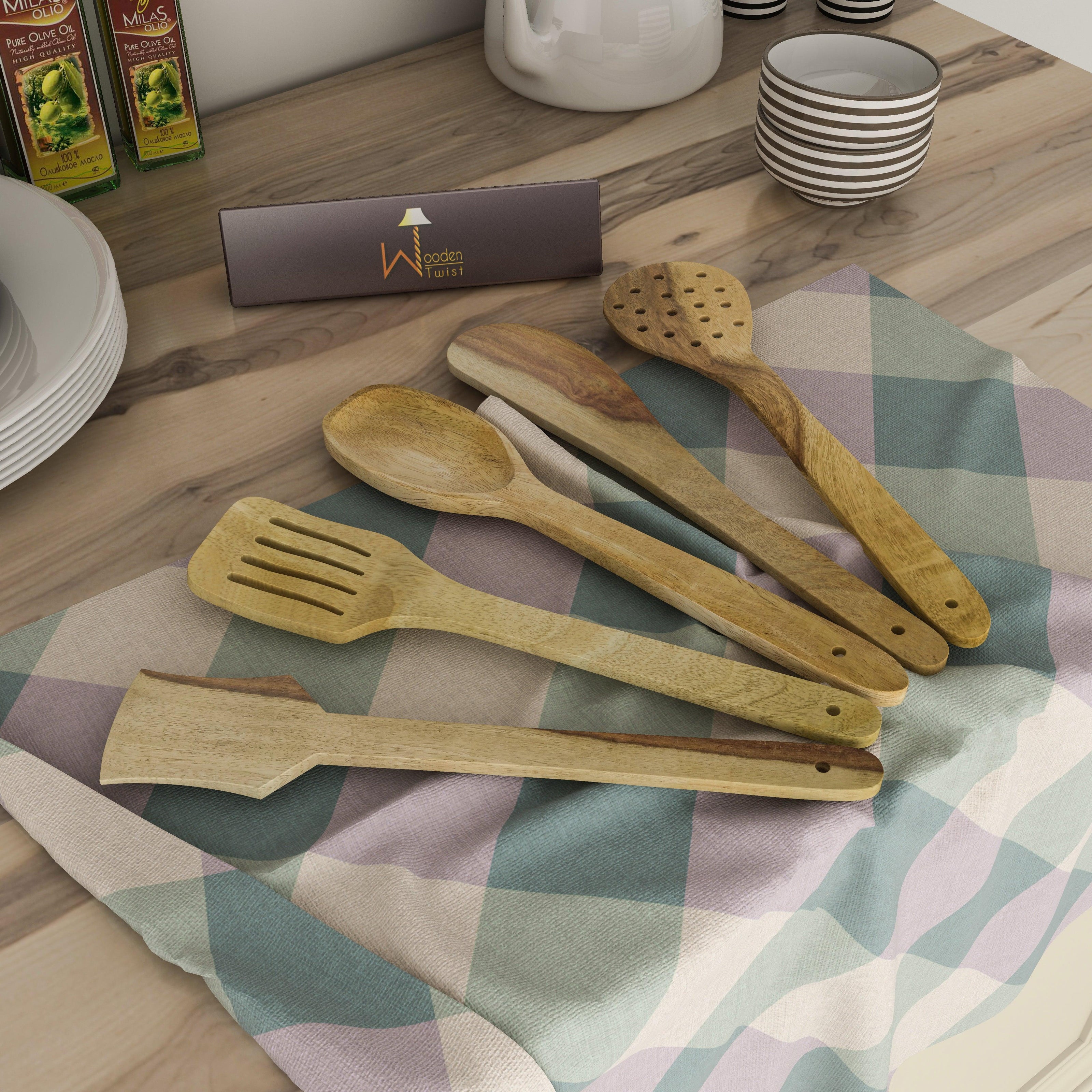 Handmade Wooden Spoons & Ladles Set of 5 - Lifestyle View - WoodenTwist