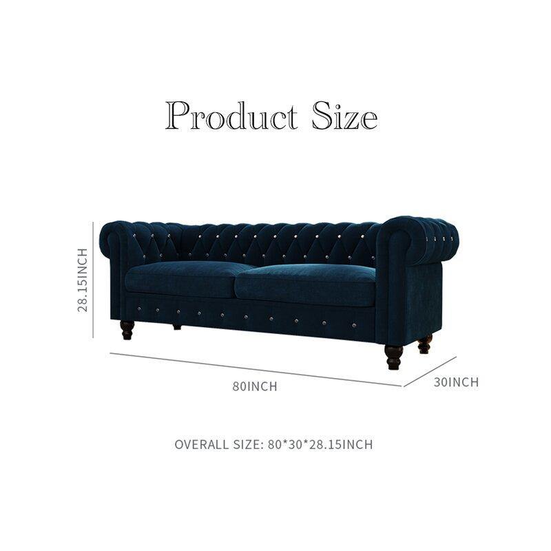 Graceful 3 Seater Velvet Rolled Arm Chesterfield Sofa - WoodenTwist