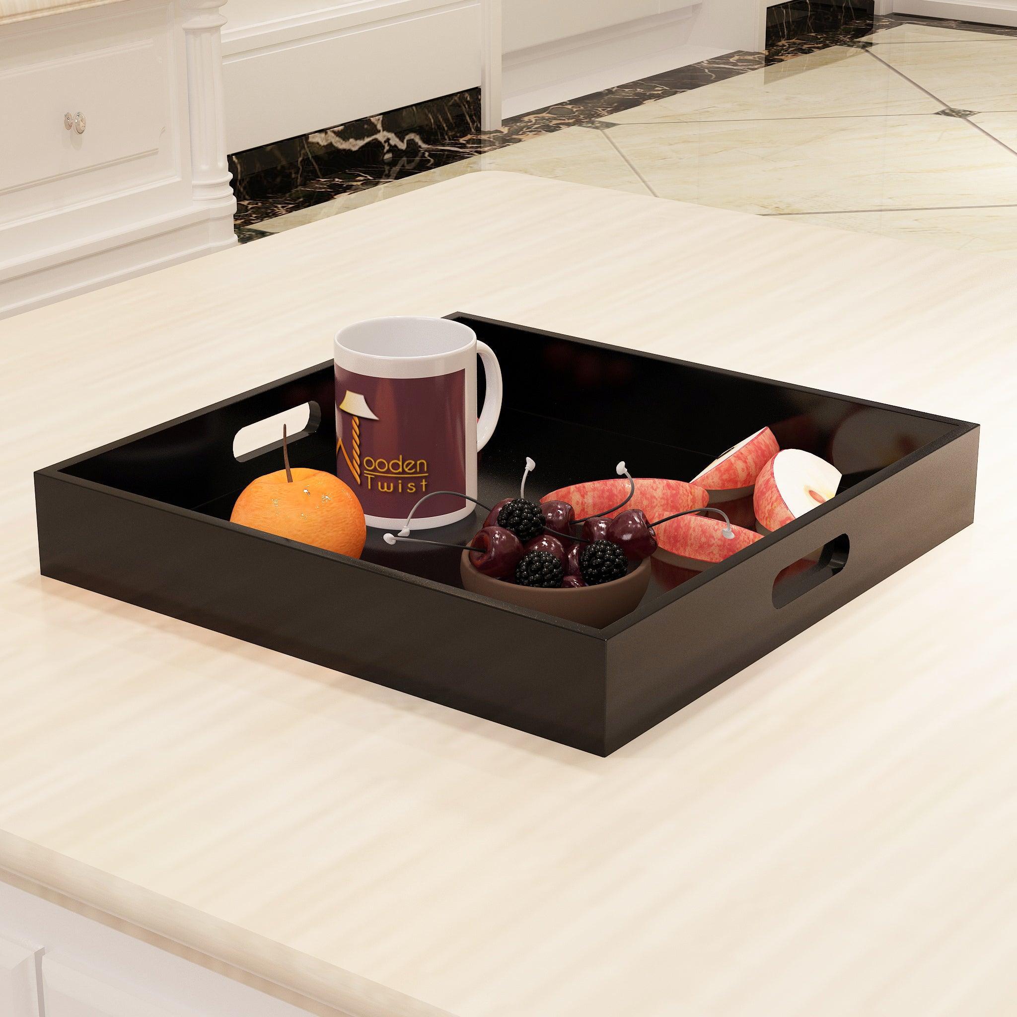 MDF wood tea & coffee serving tray in Black