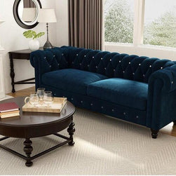 Graceful 3 Seater Velvet Rolled Arm Chesterfield Sofa - WoodenTwist