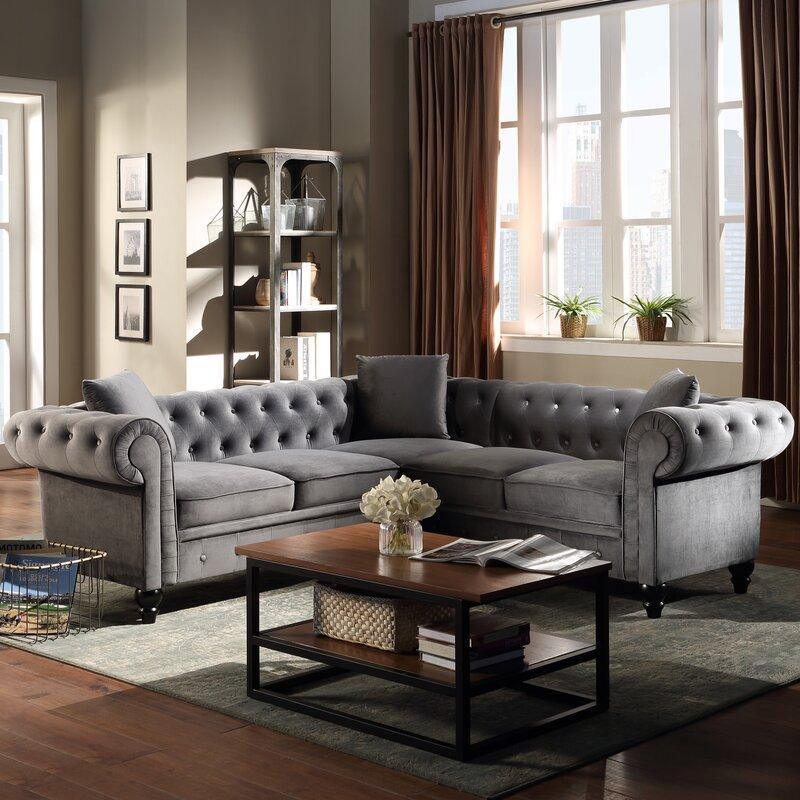 Chesterfield Velvet Corner Sofa - Front View