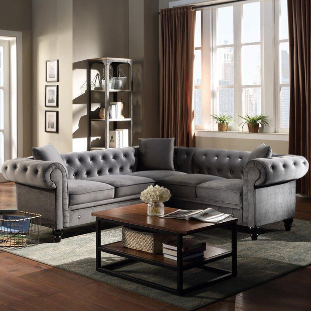 Chesterfield Velvet Corner Sofa - Front View