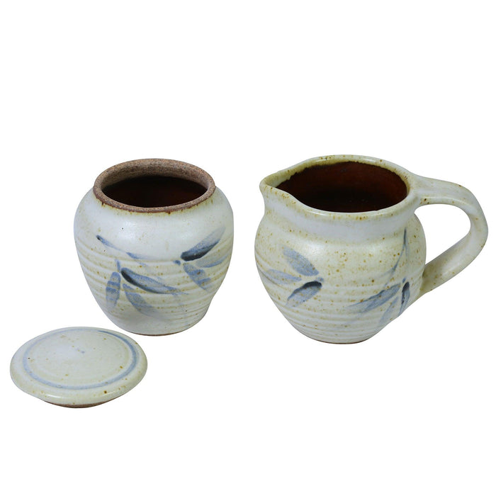 Hand Crafted Studio Pottery Off White and Brown Sugar pot and Milk Jug - WoodenTwist
