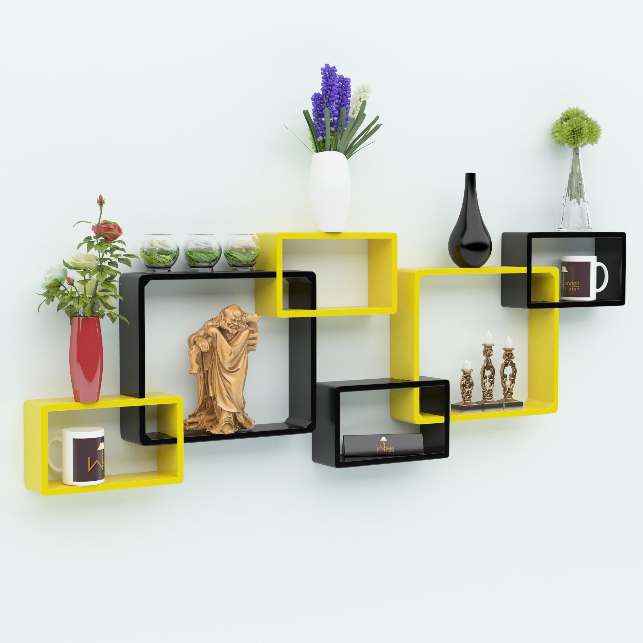 Wooden Intersecting Wall Shelves (Set of 6) - WoodenTwist