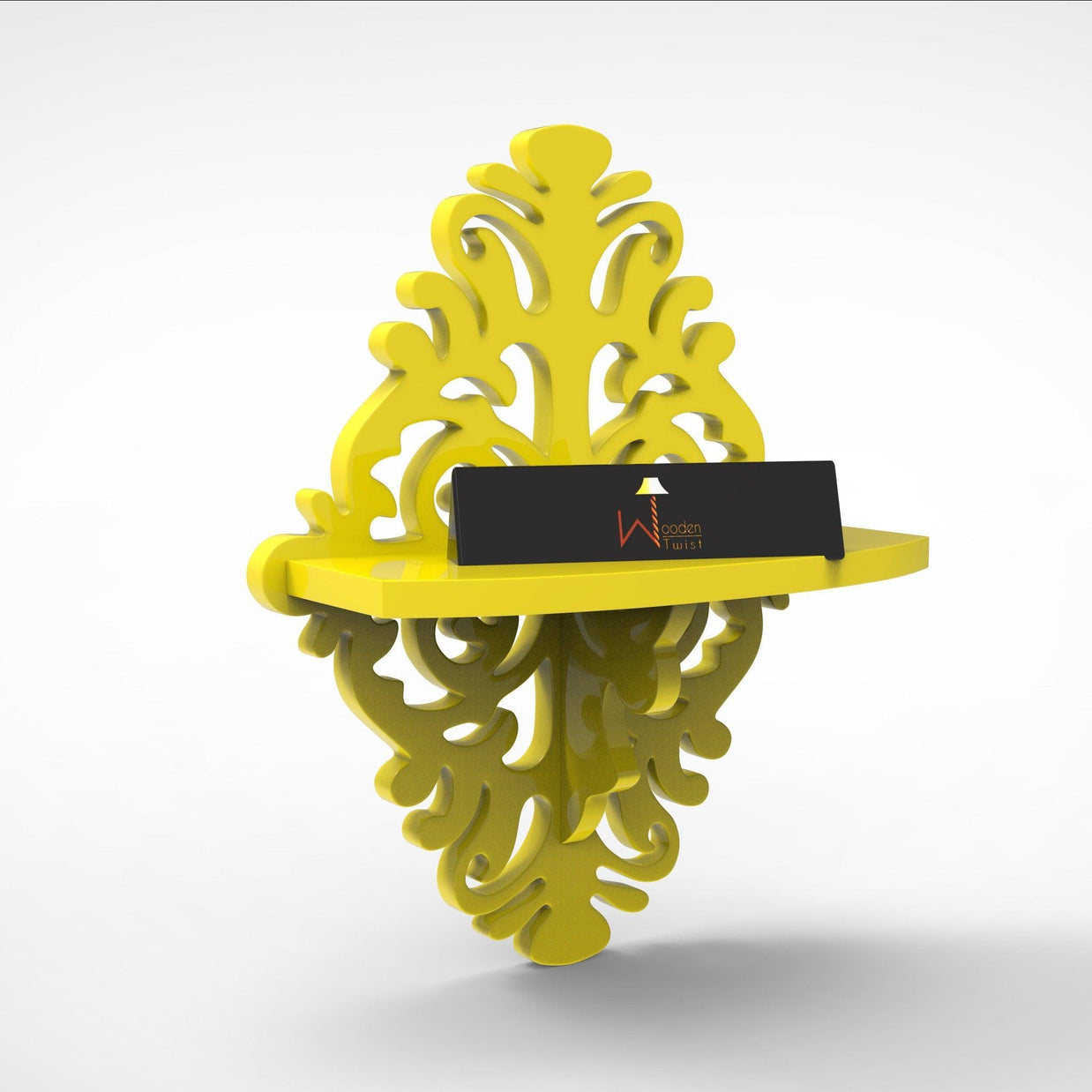 Yellow MDF floating wall shelf mounted view