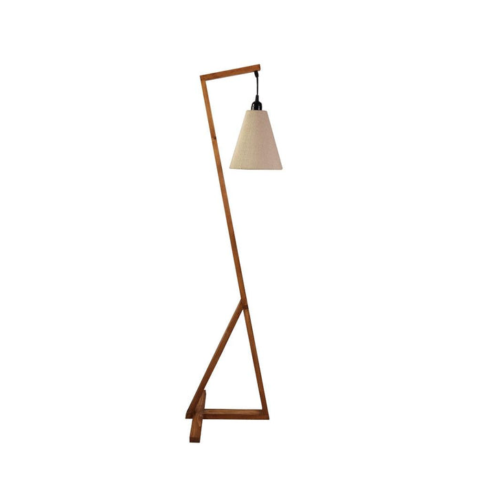 Zed Wooden Floor Lamp with Brown Base and Beige Fabric Lampshade - WoodenTwist