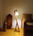Zed Wooden Floor Lamp with Brown Base and Beige Fabric Lampshade - WoodenTwist