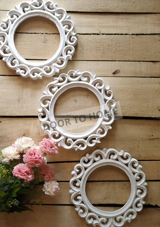 White Round Shaped Wall Decorative Frames (Set of 3) - WoodenTwist
