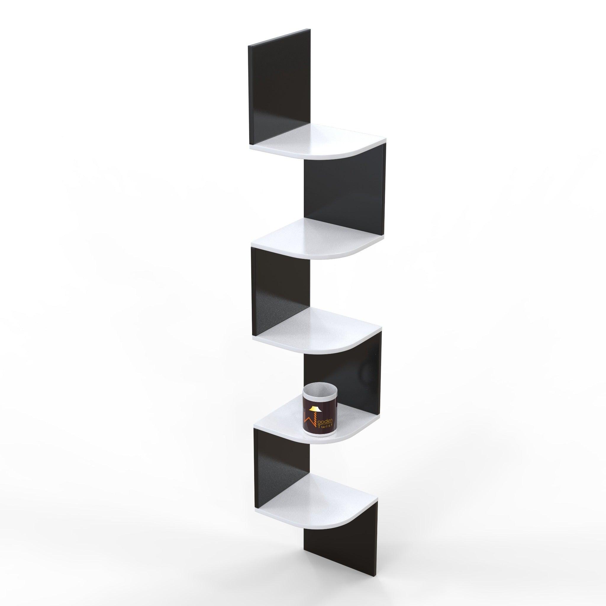 Wooden Fancy Zigzag Wall Mount Floating Corner Wall Shelf - WoodenTwist