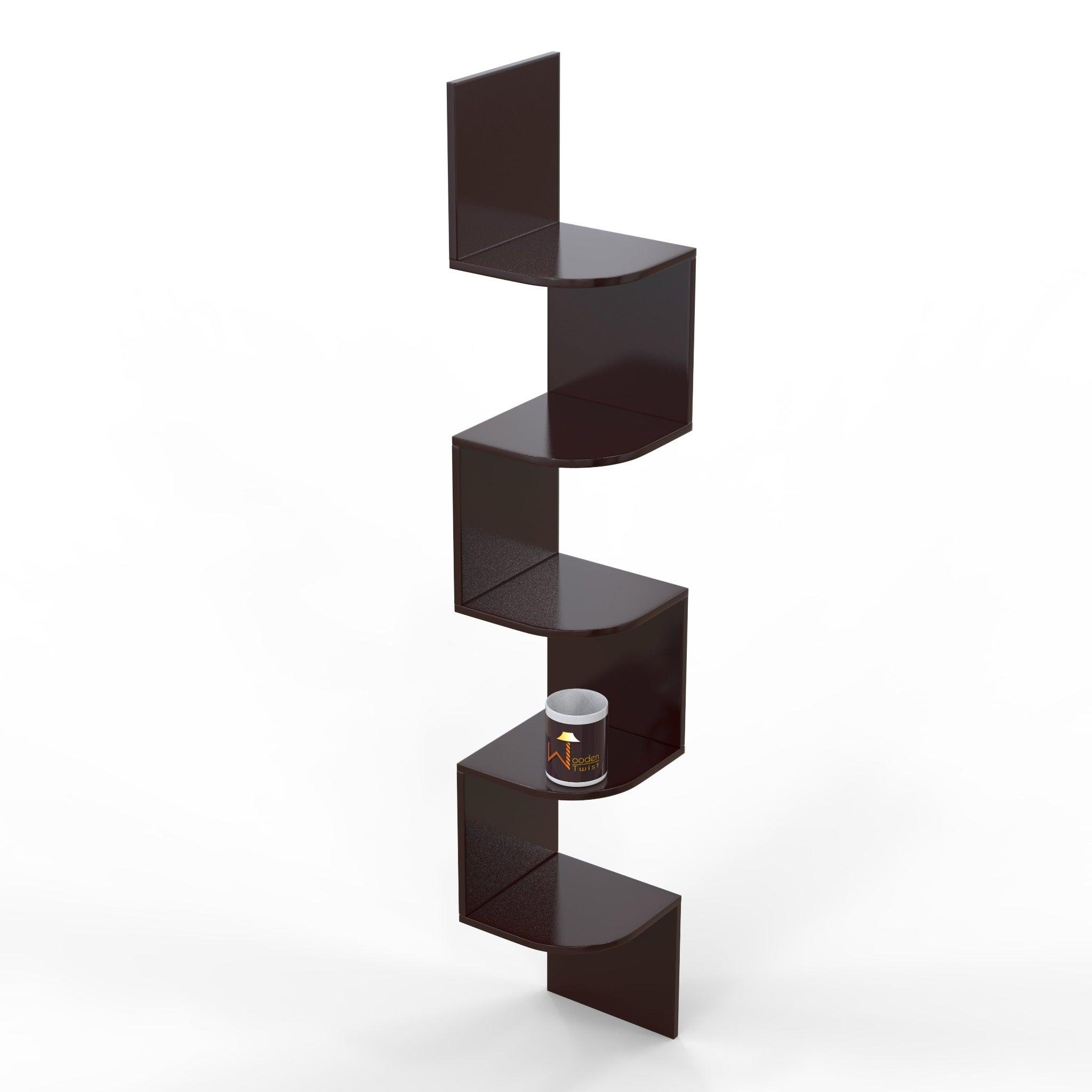 Wooden Fancy Zigzag Wall Mount Floating Corner Wall Shelf - WoodenTwist