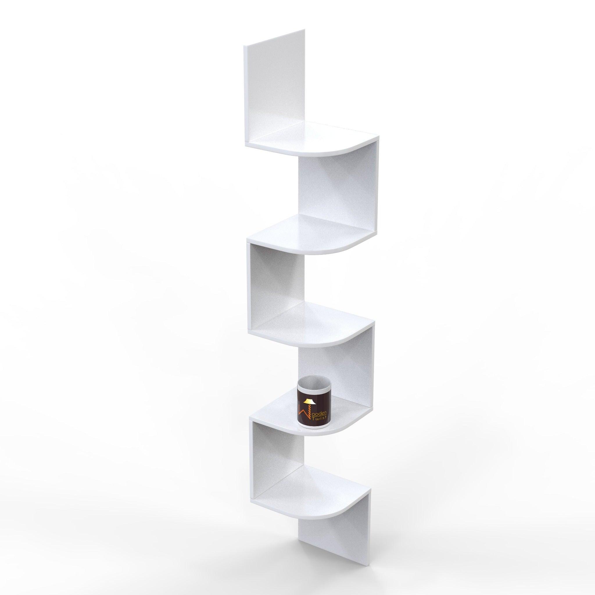 Wooden Fancy Zigzag Wall Mount Floating Corner Wall Shelf - WoodenTwist