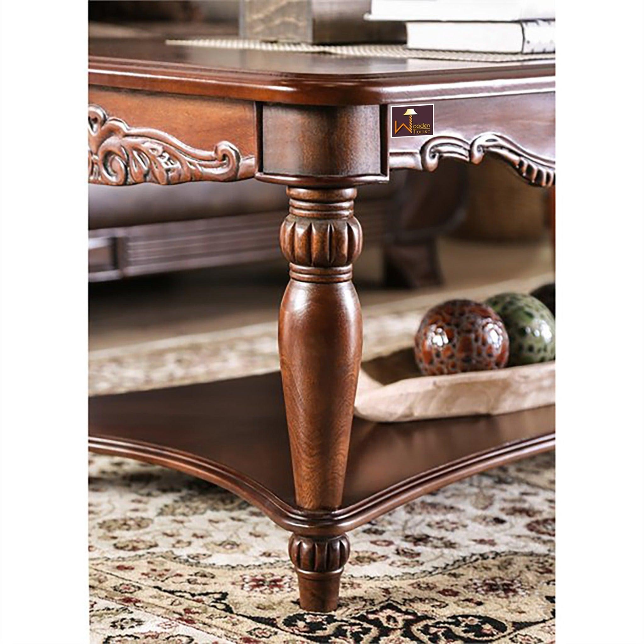 Wooden Hand Carved Royal Decor Coffee Table Set (Sheesham Wood) - WoodenTwist