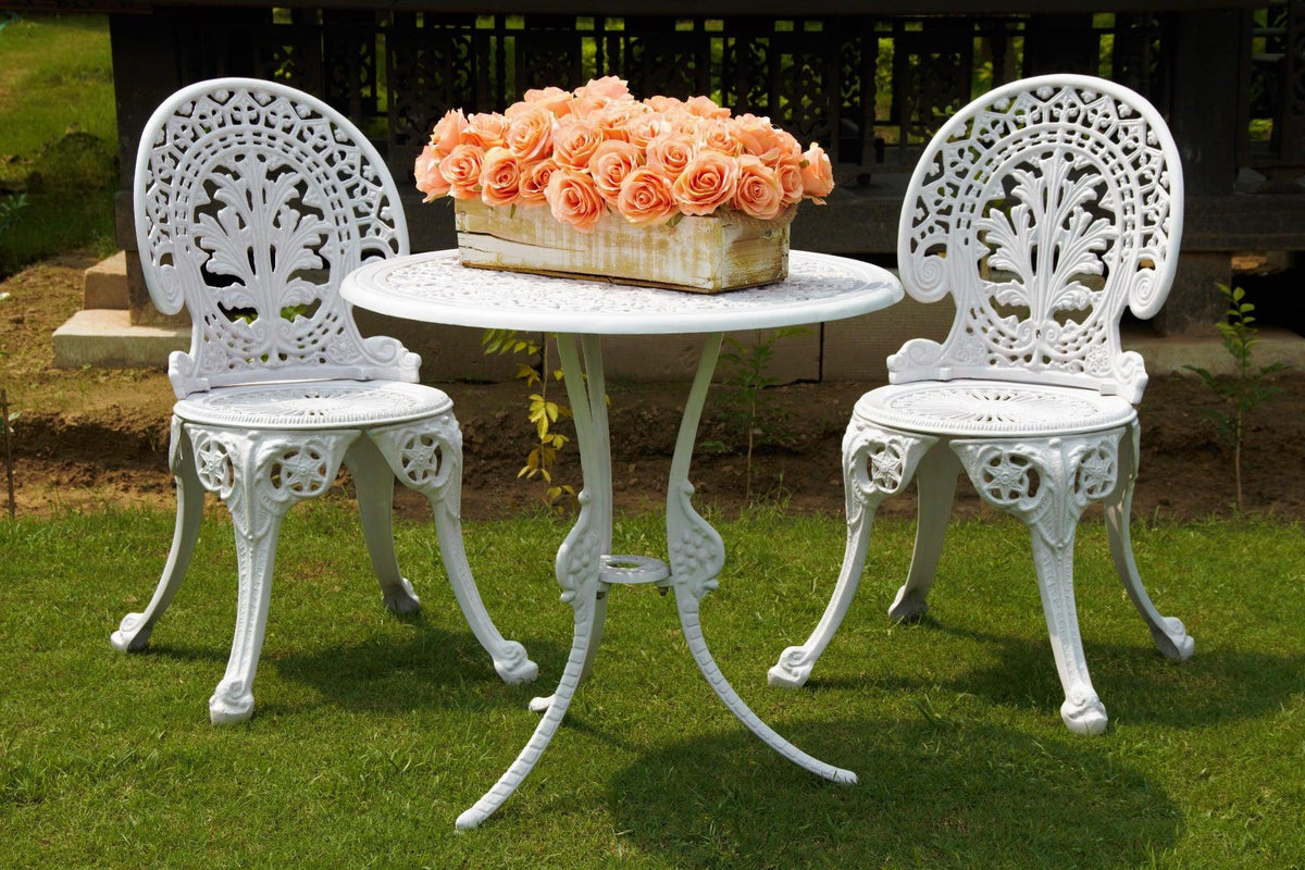 Regalia Series 1 Round Table & 2 Chairs in White Finish - WoodenTwist