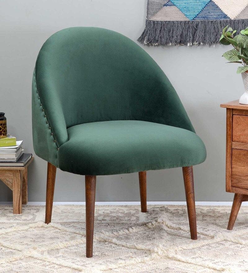 Velvet Dining Chair In Green Color - WoodenTwist