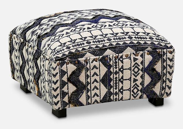 Stylish square foot stool in multicolor with cotton embroidered - WoodenTwist