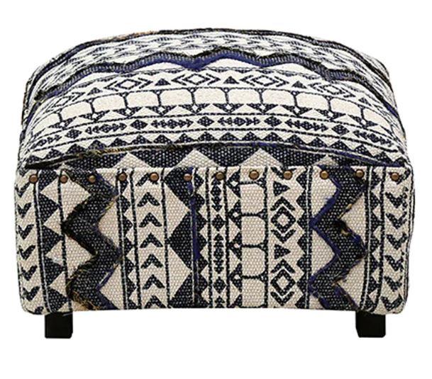 Stylish square foot stool in multicolor with cotton embroidered - WoodenTwist