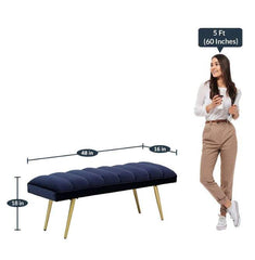 Stylish & Classy bench in blue color with velvet touch - WoodenTwist