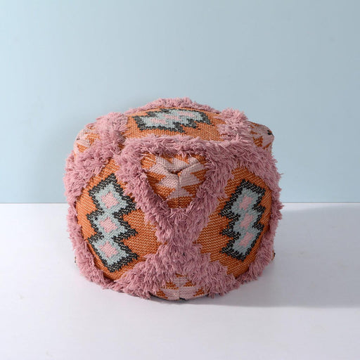 Cotton Embroidered Ruggs Pouf in Multicolor - WoodenTwist