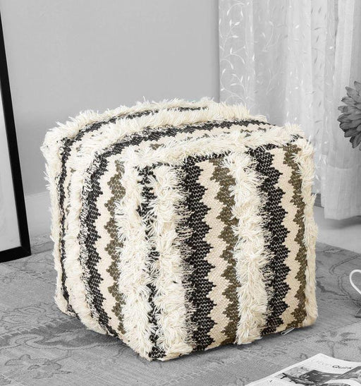 cotton embroidered ruggs pouf in multicolor - WoodenTwist