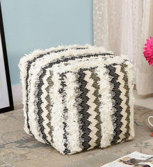 cotton embroidered ruggs pouf in multicolor - WoodenTwist