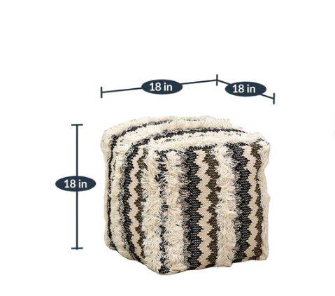 cotton embroidered ruggs pouf in multicolor - WoodenTwist