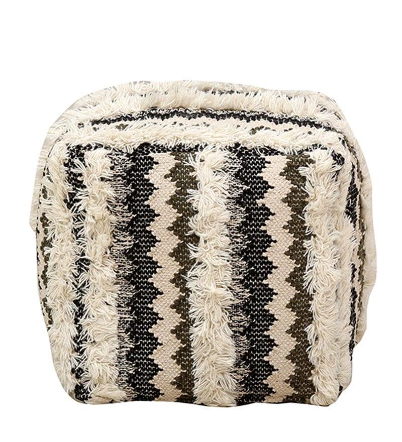 cotton embroidered ruggs pouf in multicolor - WoodenTwist