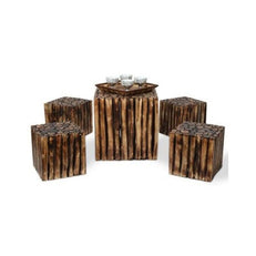 Bloque De Madera Wooden Square Coffee Table With 4 Stool - WoodenTwist