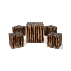 Bloque De Madera Wooden Square Coffee Table With 4 Stool - WoodenTwist