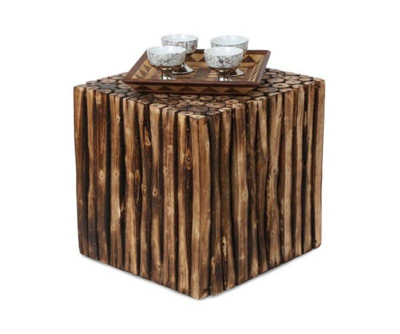 Bloque De Madera Wooden Square Coffee Table With 4 Stool - WoodenTwist