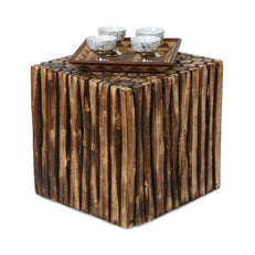 Bloque De Madera Wooden Square Coffee Table With 4 Stool - WoodenTwist