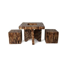 Wooden Antique Square Shaped Coffee Table With 4 Stool - WoodenTwist