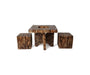 Wooden Antique Square Shaped Coffee Table With 4 Stool - WoodenTwist