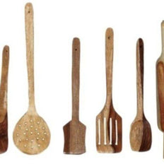 Wooden handmade antique cooking spoon set with rolling pin