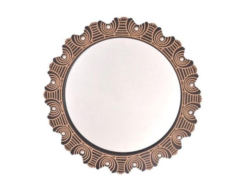Square Antique Wooden Handicraft Mirror 38 x 38 cm frame detail - WoodenTwist