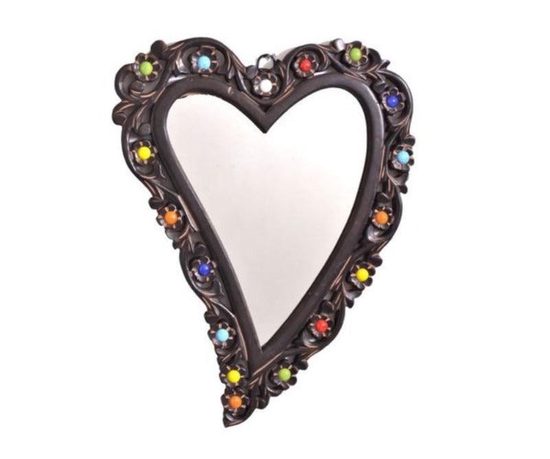 Antique Wooden Handicraft Mirror 33 x 43 cm frame detail - WoodenTwist