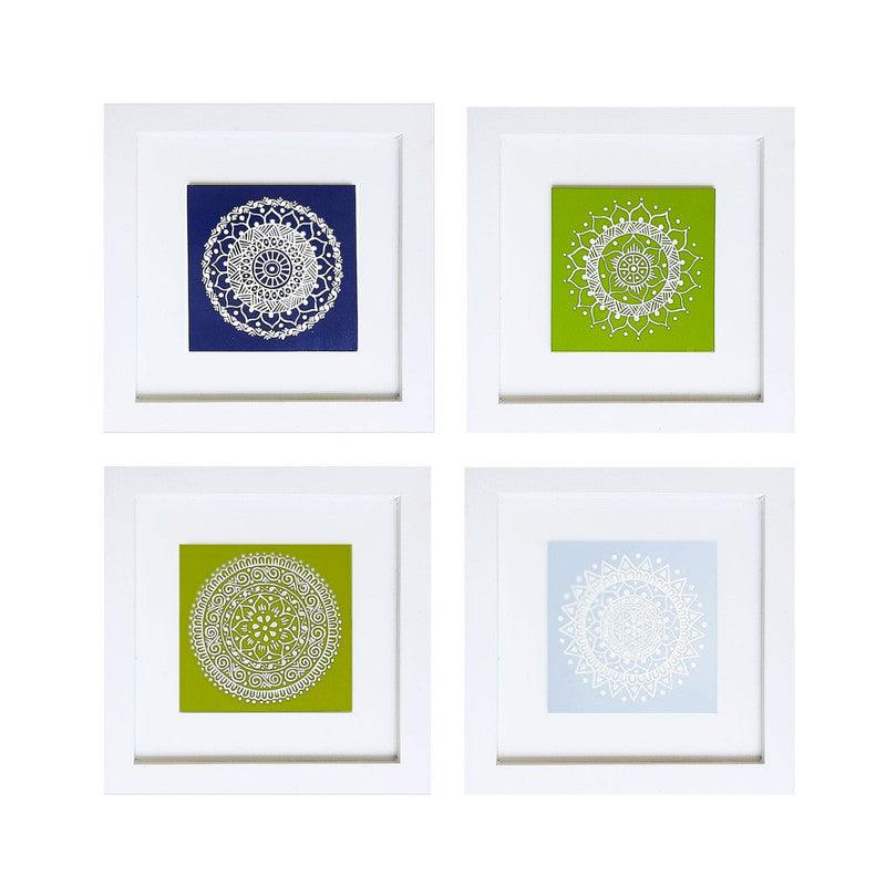 Hand Painted Aipan Inspired Wall Décor Frames (Set of 4) - WoodenTwist