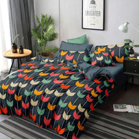 Glace Cotton Double Bedsheet with 2 Pillow Covers (Golden Grey Pati) - WoodenTwist