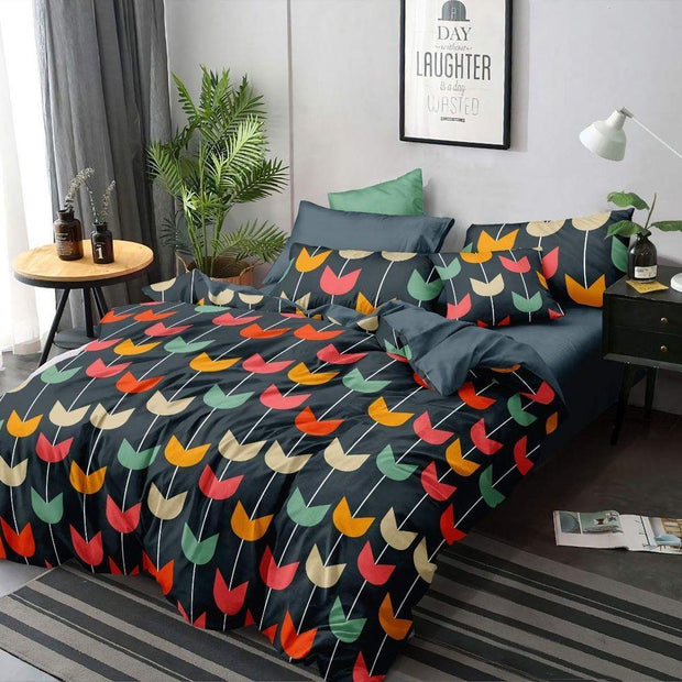 Glace Cotton Double Bedsheet with 2 Pillow Covers (Golden Grey Pati) - WoodenTwist