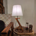 Angular Wooden Table Lamp with Brown Base and Premium White Fabric Lampshade - WoodenTwist