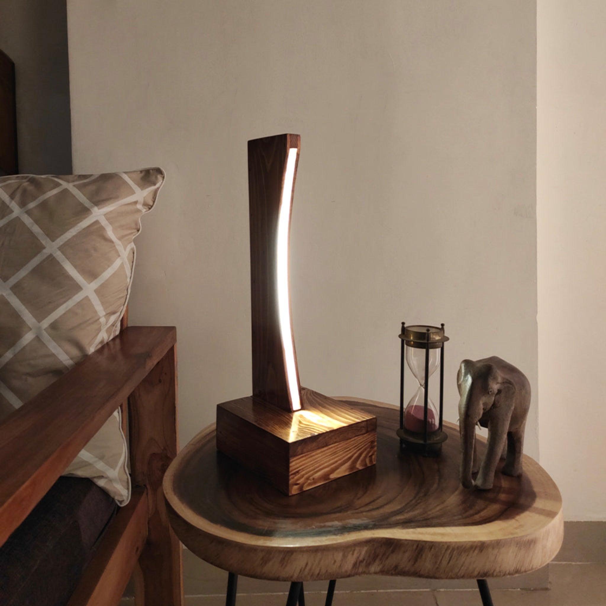 Arc Brown Wooden LED Table Lamp - WoodenTwist