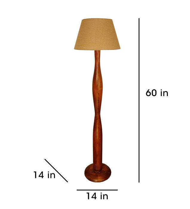 Aristro Wooden Floor Lamp with Brown Base and Jute Fabric Lampshade - WoodenTwist