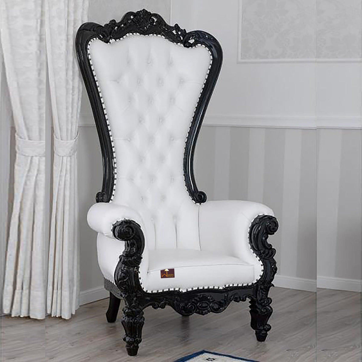 Luxurious Silver Leaf Throne Chair, Black