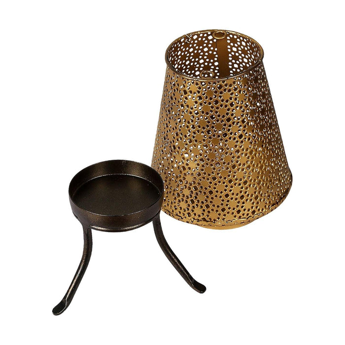 Hand Crafted metal Goblet with tripod and 2 Tlight holders in a traditional etched design with a Gold finish - WoodenTwist