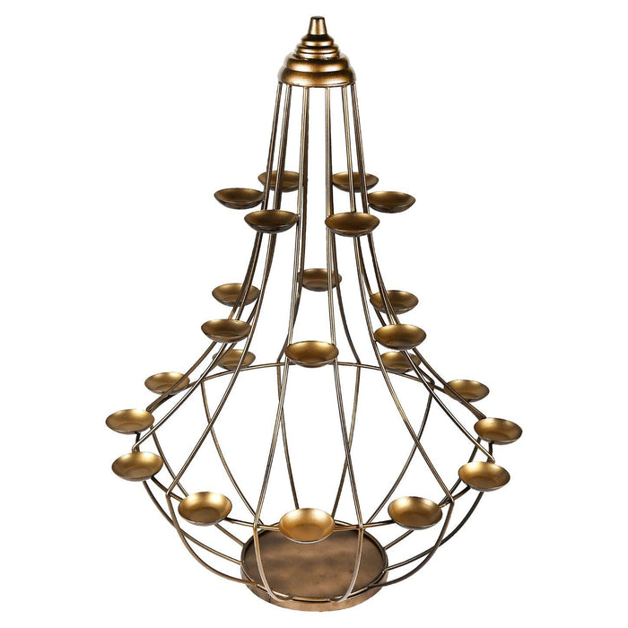 Hand crafted Floor T light stand with 24 T light holders in an unique Ektara shape . - WoodenTwist