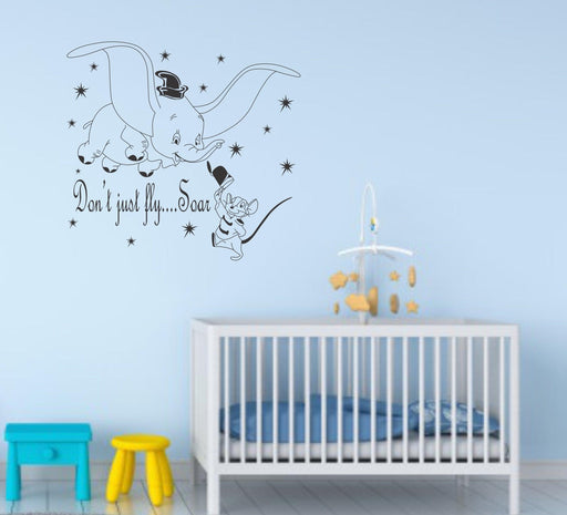 "Don't just fly… Sour" Flying Elephant & mouse wall sticker Black & white - WoodenTwist