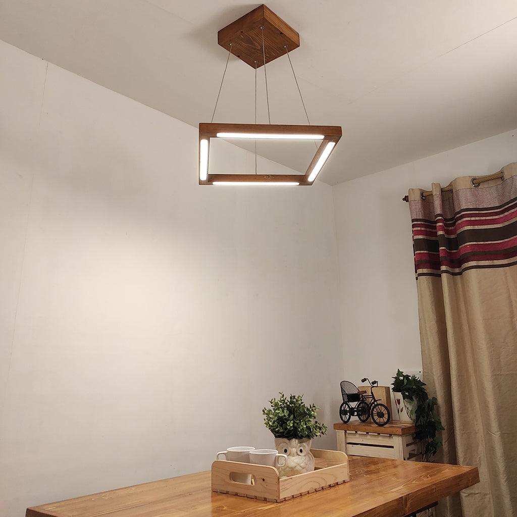 Atrium Triangular Brown LED Hanging Lamp - WoodenTwist