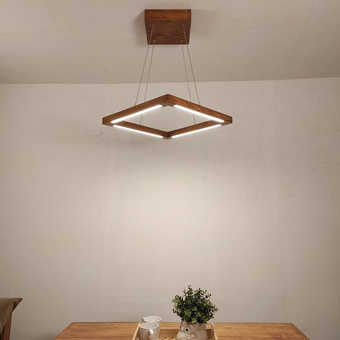 Atrium Triangular Brown LED Hanging Lamp - WoodenTwist