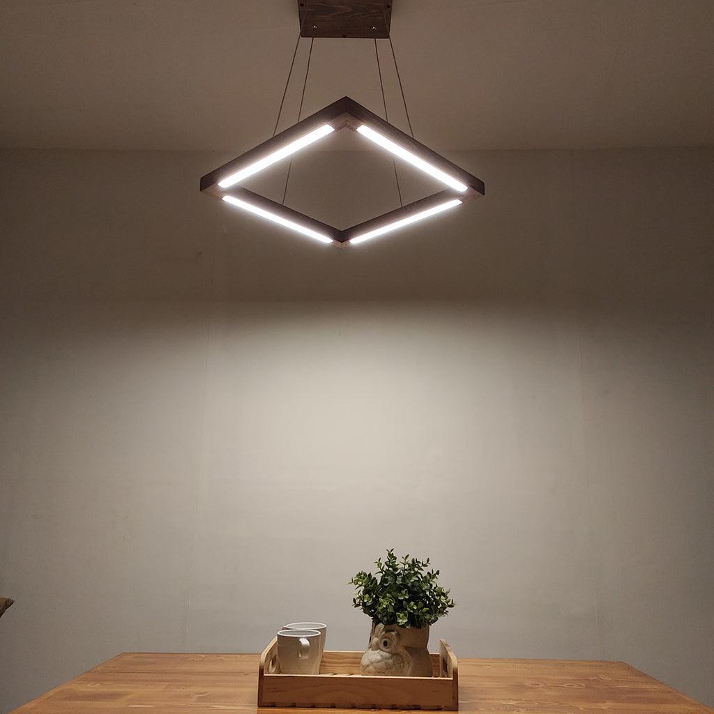 Atrium Triangular Brown LED Hanging Lamp - WoodenTwist