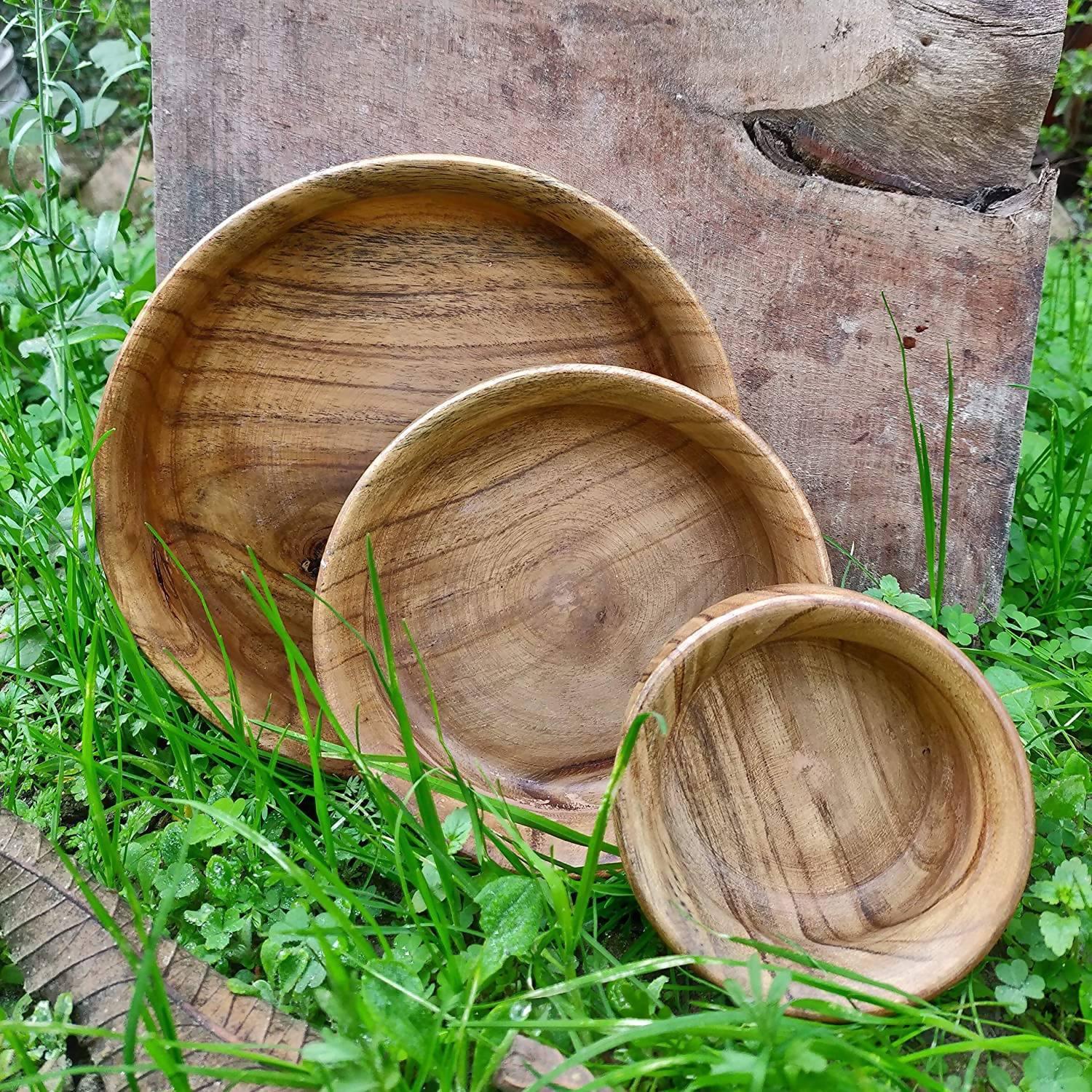 Wooden Bowl || Set of 3 || Food Safe || Acacia Wood || Hot/Cold Meal - WoodenTwist