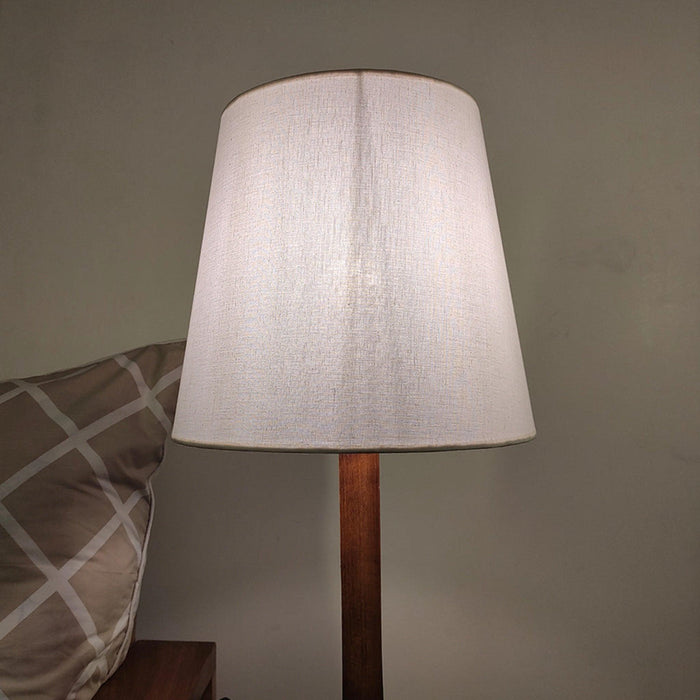 Babel Wooden Table Lamp with Brown Base and Premium White Fabric Lampshade - WoodenTwist
